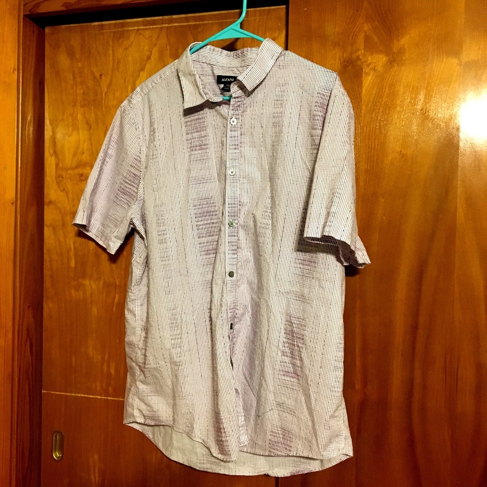 Maroon striped button down casual men’s shirt XXL